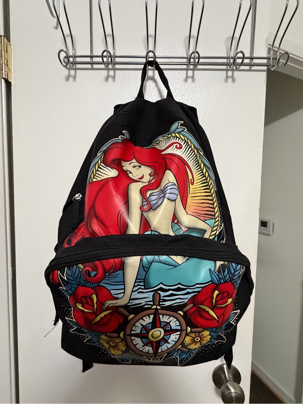 Black Ariel Print Women's Backpack - Graphic Mermaid Tote